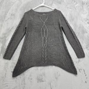 Style&Co Sweater Womens PS Petite Gray Hankerchief Hem Cable Knit Crew Neck